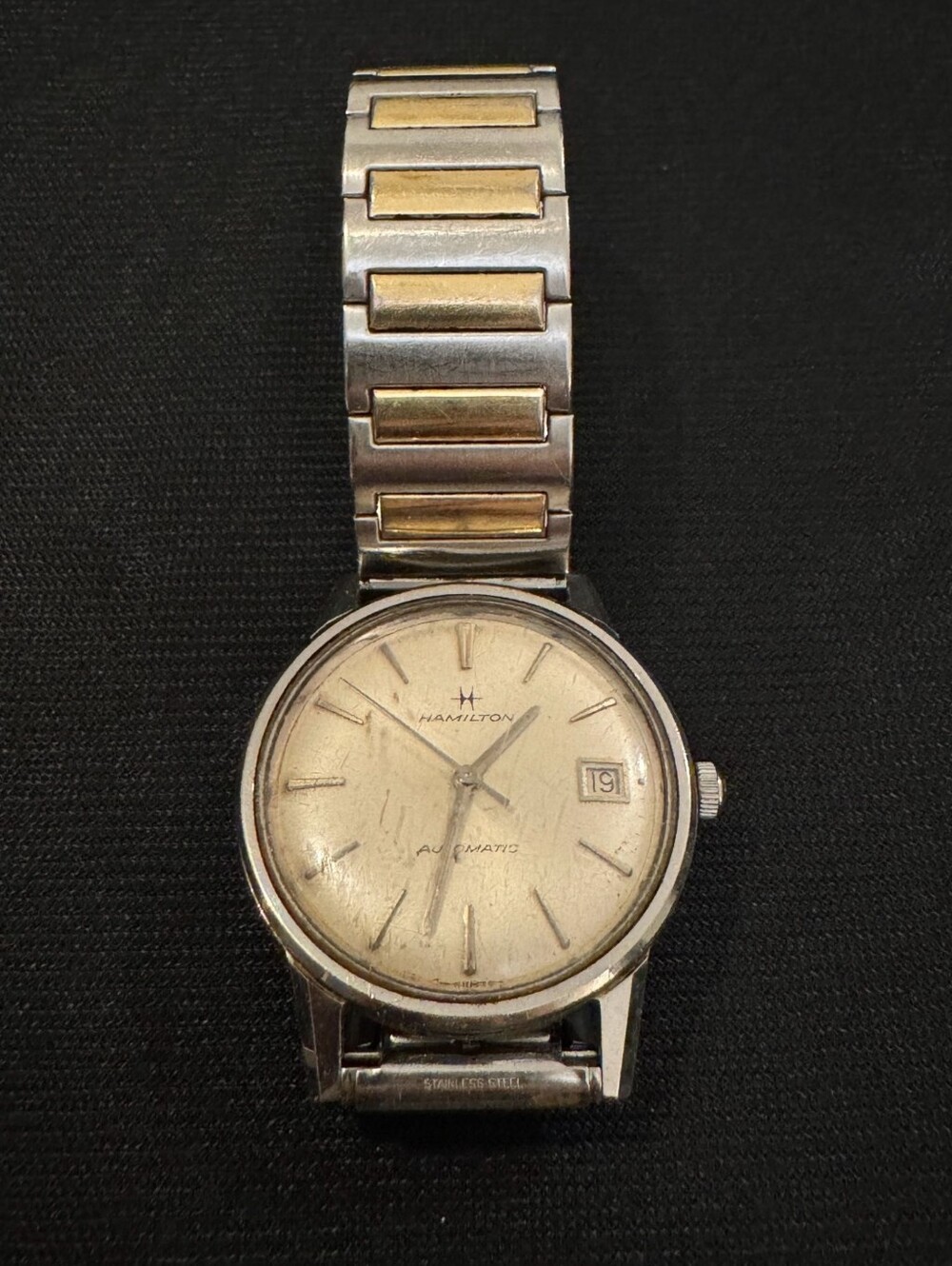 Vintage Hamilton Automatic Mens Watch Date Silver Dial Speidel Band